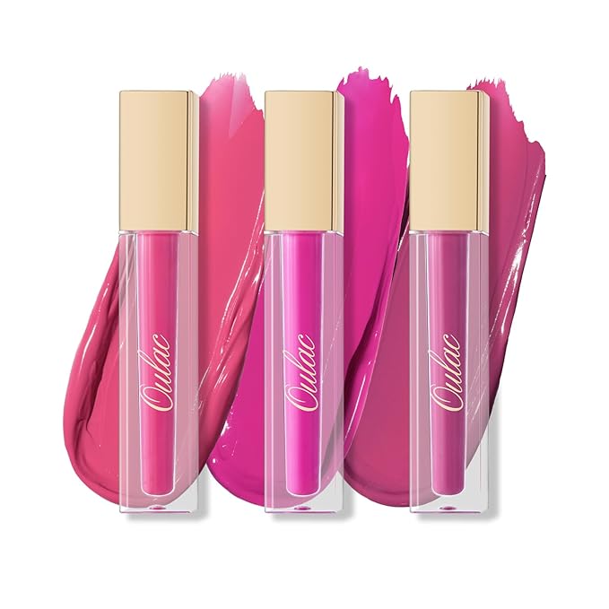 Oulac Matte Liquid Lipstick for Women 3PCS, Bright Pink Lip Stain Long Lasting Waterproof, No Transfer, Creamy High Pigmented Formula, Vegan & Cruelty-Free. Pink Set【M06+M09+M10】