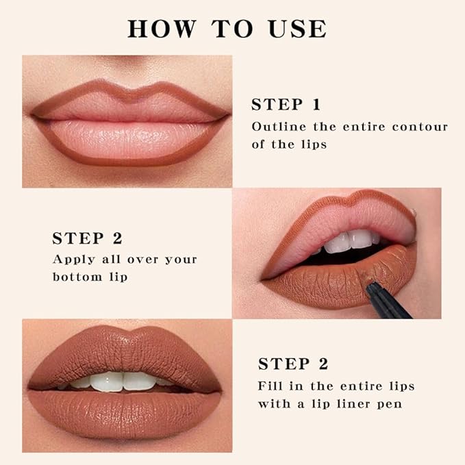 Kaely Mocha Longwear Liquid Lip Liner Waterproof, 24 Hour Long Lasting Lip Liner Stain Marker Pen, 2-in-1 Matte Semi Permanent Lipliner & Lipstick, Vegan & Cruelty-Free, 03