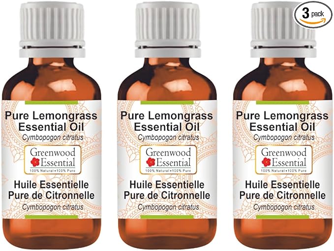 Greenwood Essential Pure Lemongrass Essential Oil (Cymbopogon citratus) Steam Distilled (Pack of Three) 100ml X 3 (10.1oz)