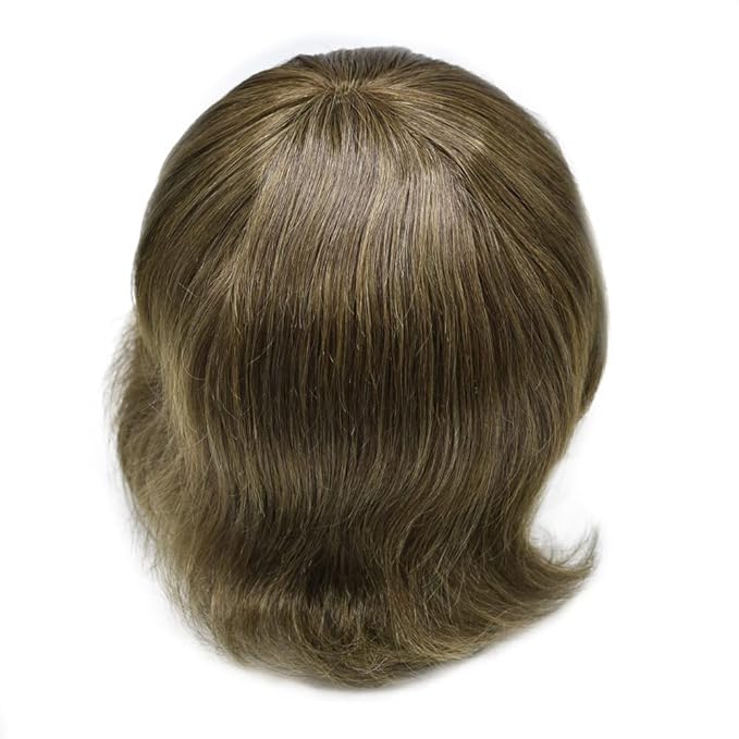 FACE MIRACLE Mens Toupee Lace Front Hairpieces Soft Human Hair Replacement System Natural Hairline Toupee for Men French Lace Poly V-Looped Mens hair Units 8"X10" 5#MEDIUM LIGHT BROWN