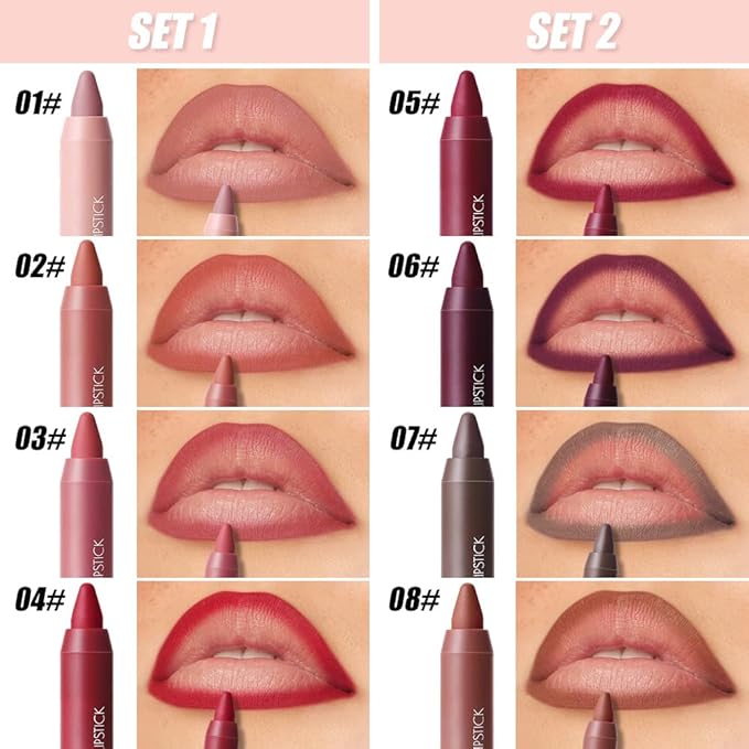 BINGBRUSH 4PCS 2in1 Matte Lip Liner and Lipstick Combo, Lipstick for Women, Longwear Waterproof Lip Liner Pencil, Matte lipstick Smudge Proof,Women's Long Lasting Lip Makeup (Set1 01#+02#+03#+04#)