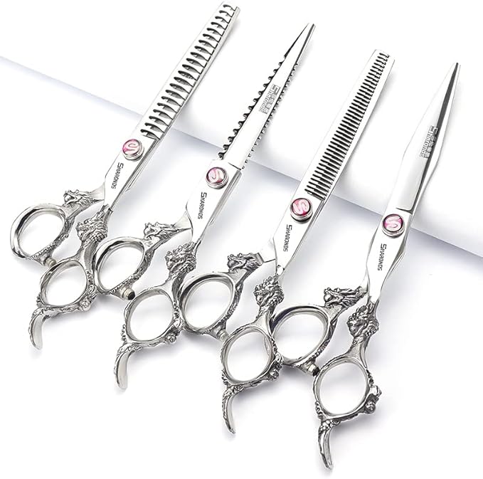 5.5/6 /7 Inch Purple Dragon Knight Professional Japanese Hair Scissors Barber Scissors Set (7 inch 4pc)