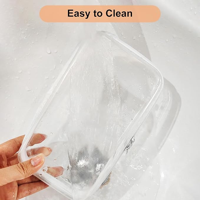 3PCS Clear Hard Shell Zipper Cases, Portable Clear Organizer Pouches for Home Storage, Double Zippered Plastic Travel Case, Cosmetic Bag for Make Up Tools, Toiletries, Toy Storage(White)