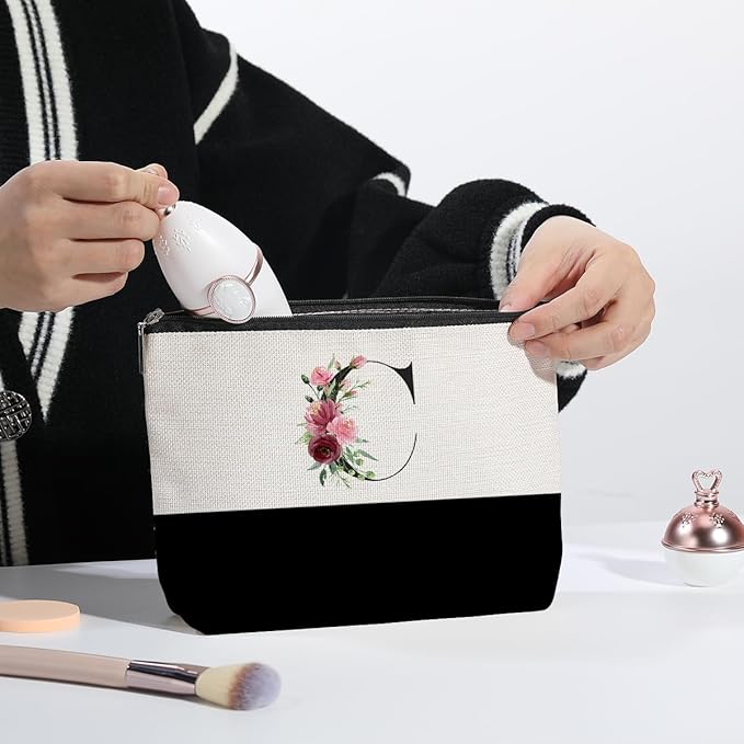 Initial Makeup Bag, Personalized Gifts for Women, Personalized Makeup Bag, Bridesmaid Gifts, Cosmetic bags for Women (Letter C)