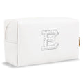 Bride Gifts – Personalized Initial Makeup Bag with Pearl Rhinestone Patch, Preppy White Monogram Cosmetic/Toiletry Pouch, bridesmaid Gifts, Bridal Shower Gifts, Wedding Gifts, Bridal Gifts,E
