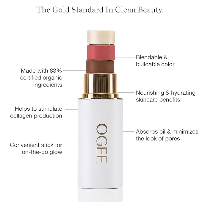 Ogee Sculpted Face Stick (AMBER - SUN KISSED BRONZE) Certified Organic Bronzer Stick & Highlighter Makeup - Multi-Use Bronzer Stick for Face