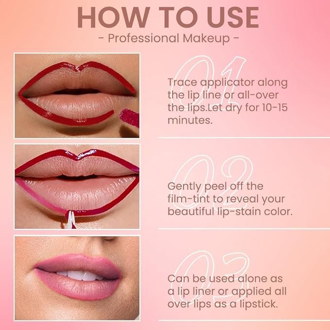 Matte Lip Gloss Stain-Peel Off Lip Liner Tattoo, Delicate Pink Lip Tint，Long Lasting Peel Off Lip Stain, Waterproof Transfer-proof Lip Mask Lip Liner Peel Off Lip Gloss,Stayn Lip Makeup. #00