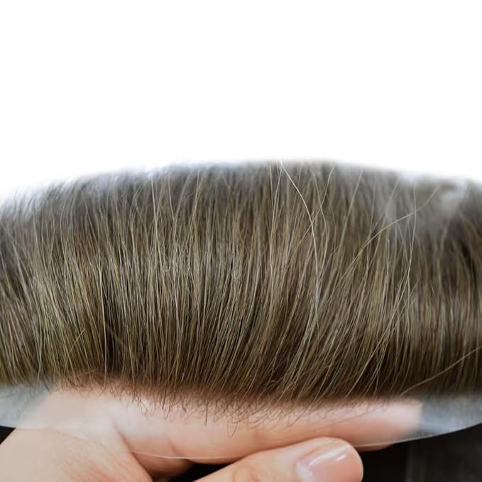 FACE MIRACLE Hair System for Men French Lace Mens Toupee Human Hair Replacement System Lace with PU Toupee for Men Male Hair Piece Wigs 6"X8" 5#MEDIUM LIGHT BROWN