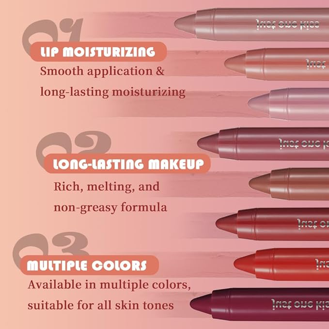 2Pcs Coral & Rose Red Hydrating Cream Lipsticks Lip Crayon for Women, Moisturing Lipstick Longwear Lip Liner Crayon Set for Ombre Shades, Matte Creamy Lips Stick Natural Nourishing Lips Balm Set, E