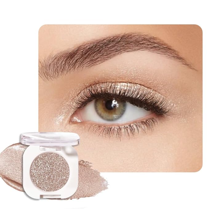 Single Glitter Shimmer Sparkle Eye shadow Palette Makeup, Nude Glitter Eyeshadow for Women, Monochrome Eye Shadow, Pigmented Waterproof Sombras Para Ojos, Vegan, Talc, Paraben & Cruelty Free, 10