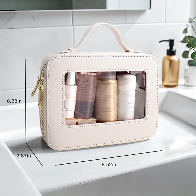 Clear Makeup Bag, Travel Cosmetic Organizer Case Waterproof Skincare Toiletry Bag with Zipper Portable Make Up Pouch Compact Car Organizer Bag for Essentials
