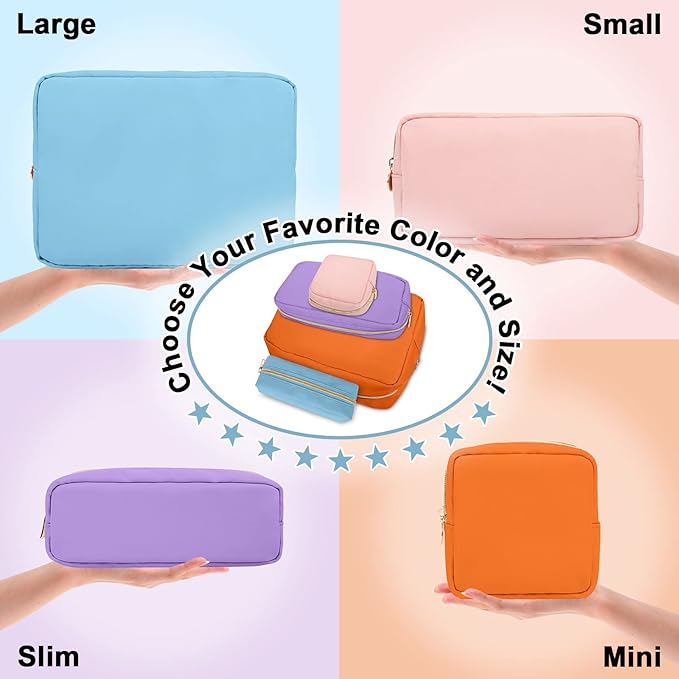 Nylon Large Makeup Bag Travel Cosmetic Bag Pouch, Preppy Big Makeup Bag Cute Cosmetic Zipper Pouch Purse, Waterproof Toiletry Bag Clutch Make Up Organizer Travel Essentials for Women Men Girls(Blue)