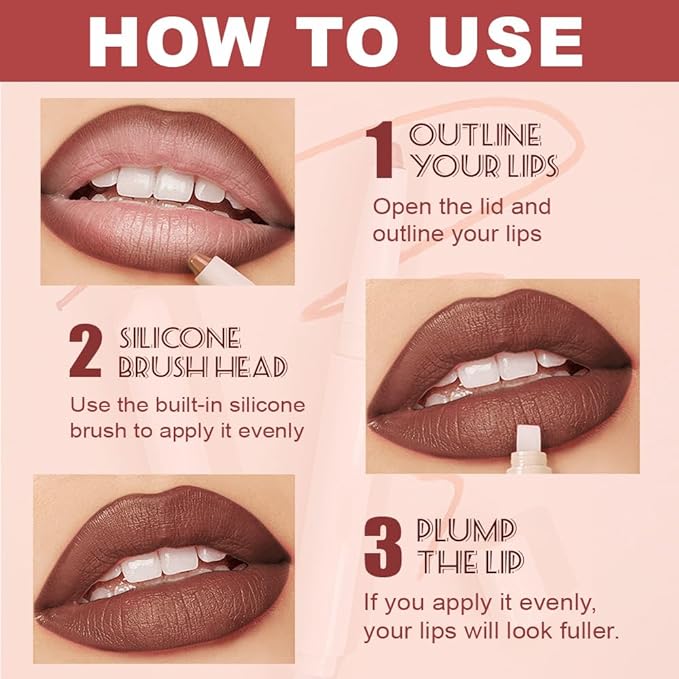 Plump Matte Crayon Lip Liner Pencil, Mocha Lipstick Lip Liners for Women, 24 Hour Long-Lasting Lip Gloss Makeup, With Silicone Smudger for Define Contours & Sculpting Lip, 04