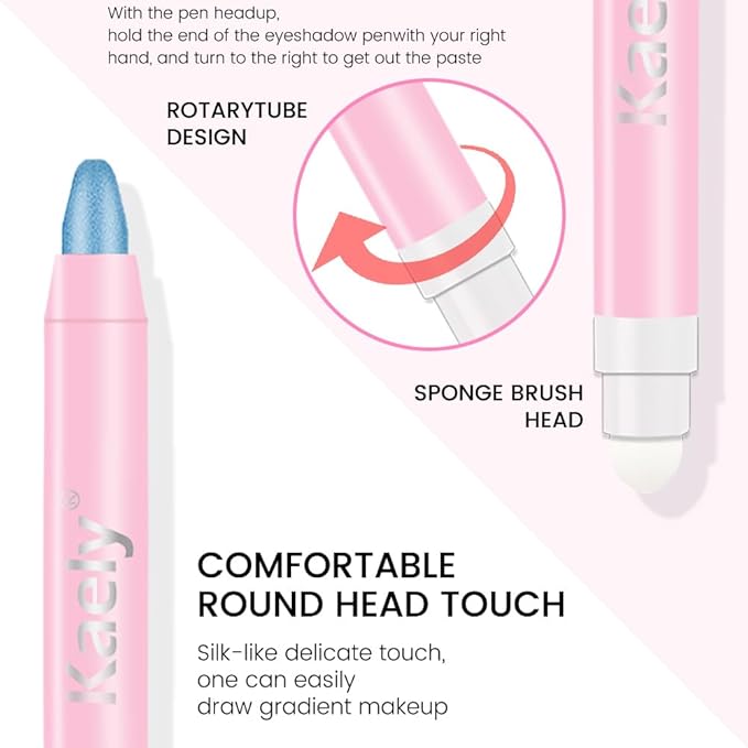 Kaely 2in1 Cream Eye Shadow Brightener Sticks for Eyes, Pencil Eyeshadow Applicator Stick Waterproof Pigmented, Eye Shadow Palette Highlighter Makeup, sombras para ojos, 10 Sky Blue Shimmer