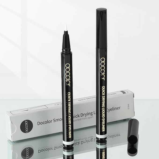 docolor Eyeliner, 2PCS White Liquid Eyeliner Waterproof Eye Liner Pen Super Slim Precise All Day White Eye Pencils Professional Makeup Liquid Eye Liner Pencil for Women