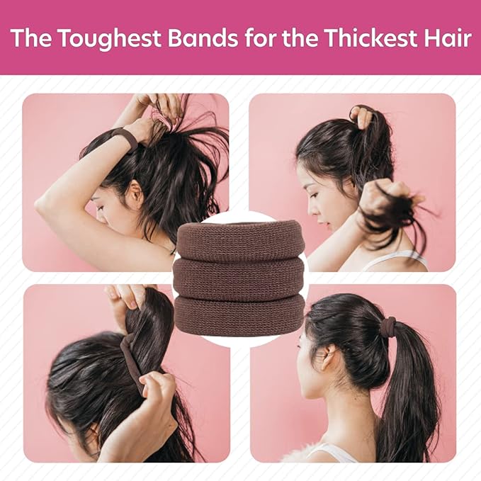Burlybands Large Hair Ties for Thick, Heavy or Curly Hair - Non-Slip, Non-Damage, Seamless Women's Ponytail Scrunchies - Brown, 3 Pcs