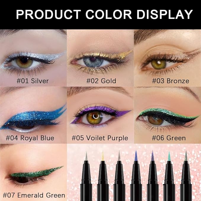 evpct 1Pcs Voilet Purple Glitter Glittering Diamond Shimmer Liquid Eyeliner Eye Makeup Pencil Set, Sparkle Shimmer Colored Eyeliner Pen Waterproof Smudge Proof Long Lasting High Pigmented 05#
