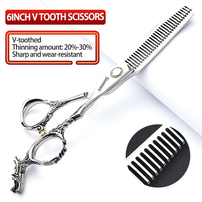 Sharonds 6/7 inch Professional Hair Cutting Scissors Set Hair Cutting Scissors Thinning Teeth Shears Set,Sliver Scissors,Barber,Salon,Hairdressing Scissors Kit,Japanese 440C Scissors (6-inch 3pc-A)