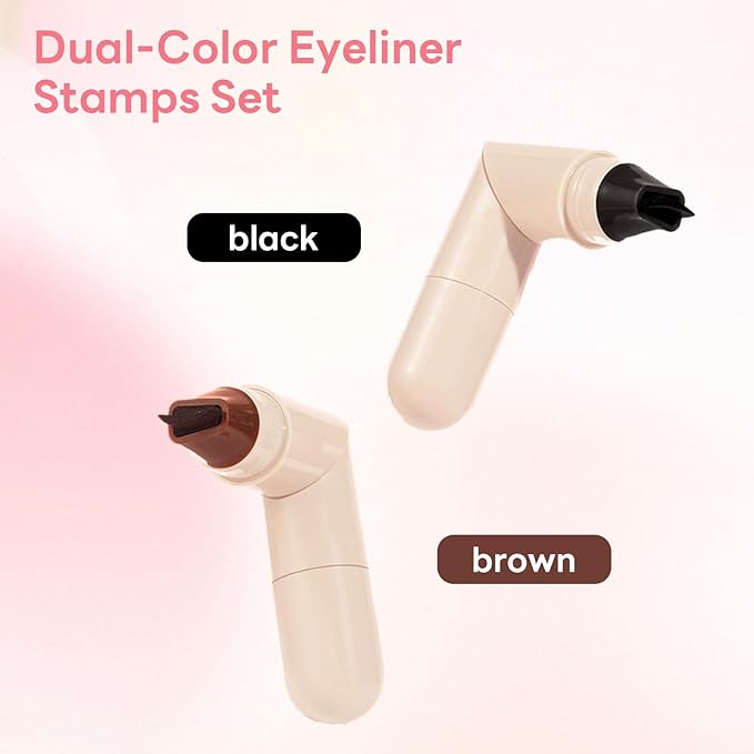 Two-piece Rotary Eyeliner Stamp Set - Quick Shaping Tool, Marks Left and Right Eyes, Smudge-Proof and Long-Lasting, Suitable for Beginners and Makeup Artists (Black & Brown)
