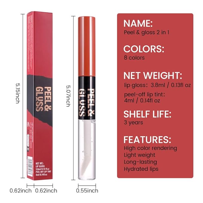 Light Orange Lip Stain Peel off Lip Oil Dual Ended Combo Set, 2 in 1 Lips Liner Stain Oil Peel off Long Lasting Waterproof, High Pigmented Flawless Lips Tint Stick Not Faded Vegan & Cruelty-free 01#