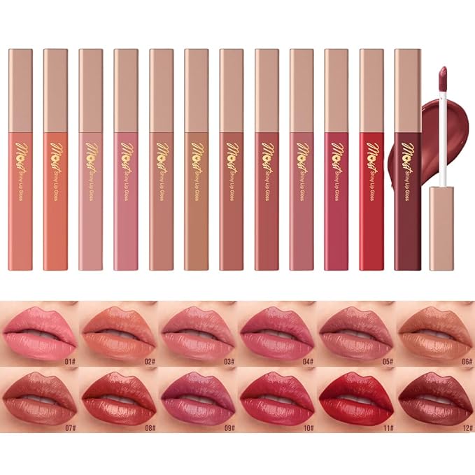 12 Colors Lip Gloss Set, High-Shine Waterproof Collection, Long Lasting Moisturizing Formula with Mirror Finish, Adult (8#, 1 Count (Pack of 1))