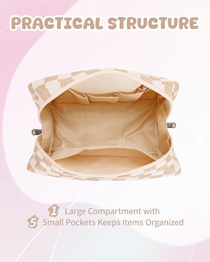 Narwey Birthday Gifts for Women Girls, Initial Makeup Bag for Bridesmaid Teacher Sister Friend Daughter Graduation Gifts, Personalized Monogram Cosmetic Toiletry Bag, Teen Girls Trendy Stuff (Brown M)