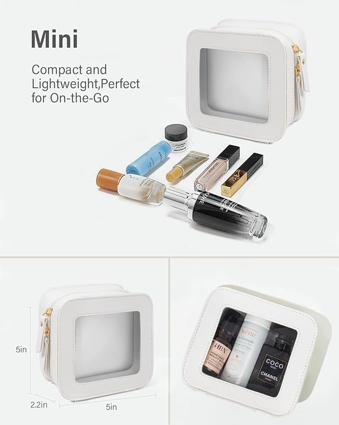 LETGO Clear Makeup Bag Set for Women Portable Travel Toiletry Bag Cosmetic Bags TSA Approved Travel Cosmetic Bag for Car Accessories for Women(White, Standard + Mini)