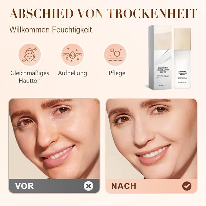 Color Changing Foundation for Mature Skin, Hydrating and Lightweight Liquid Foundations, Tone Suitable for All Skin Types (3 pcs)