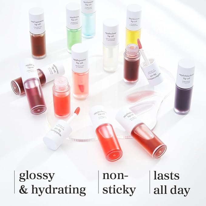 NOONI Korean Lip Oil - Appleclear | Long-Lasting, Moisturizing, Plumping, Revitalizing for Dry Lips, Waterproof, No Peel Off, Hydrating, Nourishing Crystal Clear, Stocking Stuffers, 0.12 FL Oz