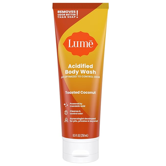 Lume Acidified Body Wash - 24 Hour Odor Control - Removes Odor Better than Soap - Moisturizing Formula - Formulated Without SLS or Parabens - OB/GYN Developed - 8.5 ounce (Toasted Coconut)
