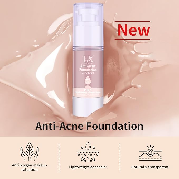 Acne-serum Foundation with Salicylic Acid & Vitamin E, Sensitive Skin Foundation Vegan & Non-Comedogenic for Acne Prone Skin Care, 107 Light