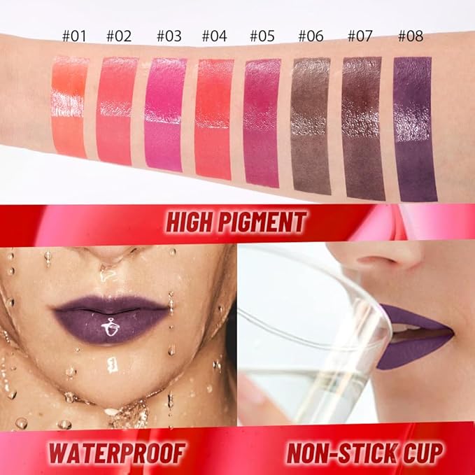 Deep Berry Lip Stain Peel Off Lip liner and Lip oil with Tweezer, Dual-Ended Peel Off Lip Stain Tattoo, Highly Pigmented Long Lasting Waterproof, Transfer-proof for All Skin Types, 08#