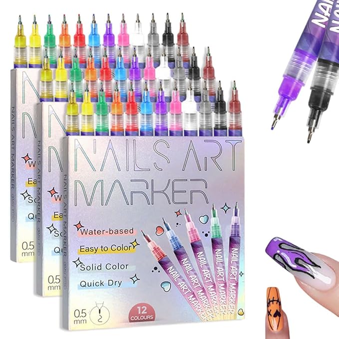 12 Color 3D Nail Art Pens Set, Nail Art Pens for Painting Nails Art Markers for Gel Nails, Nail Art Tools for Graffiti Dotting Drawing Painting Point Liner DIY (3 Pcs)