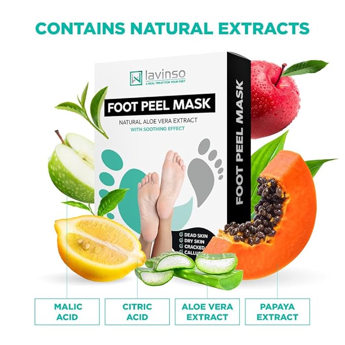 Lavinso Foot Peel Mask for Dry Cracked Feet – 2 Pack Peeling Mask Removes Dead Skin and Calluses - Exfoliating for Soft Baby Feet, Original Scent