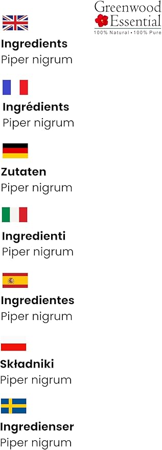 Greenwood Essential Black Pepper Essential Oil (Piper nigrum) Pure | Non-Sticky | Non-Greasy | Lightweight | Men & Women | All Skin Types | Steam Distilled 5ml (0.16 oz)