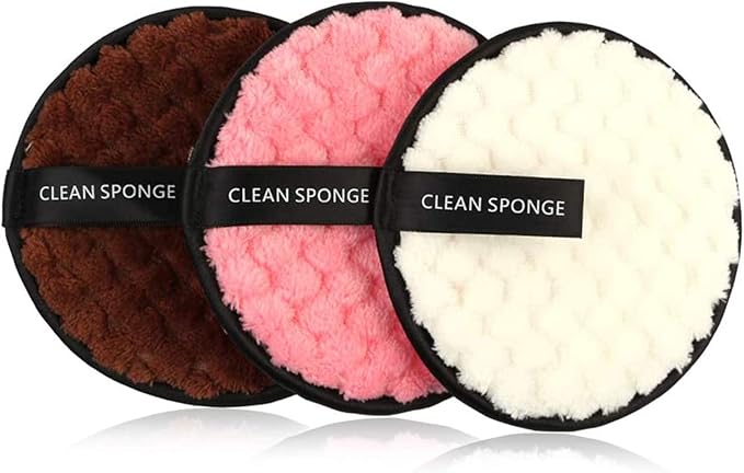 Vtrem 3 Colors Makeup Remover Pads: Reusable Rounds Soft Facial Cleaning Puffs Towels Double-Side Washable Make Up Removing Cloth Microfiber Multi-Function, White, Pink, Brown