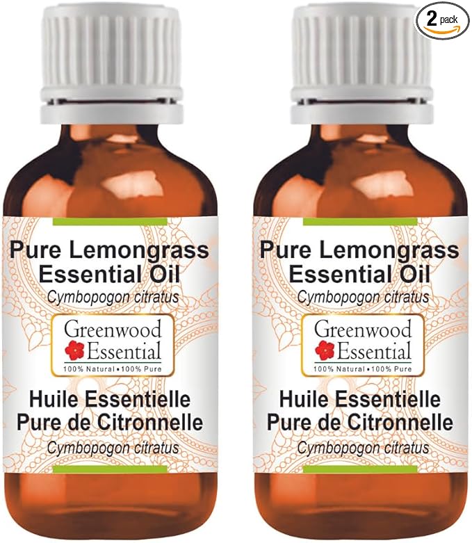 Greenwood Essential Pure Lemongrass Essential Oil (Cymbopogon citratus) Steam Distilled (Pack of Two) 100ml X 2 (6.76 oz)