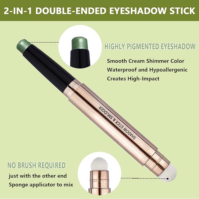 Neon green Eyeshadow Pen Makeup Brush Smooth Cream Shimmer Shadow Pencil Long Lasting Waterproof Highlighter Stick Makeup Eye Liner Multi-Dimensional eyes Look