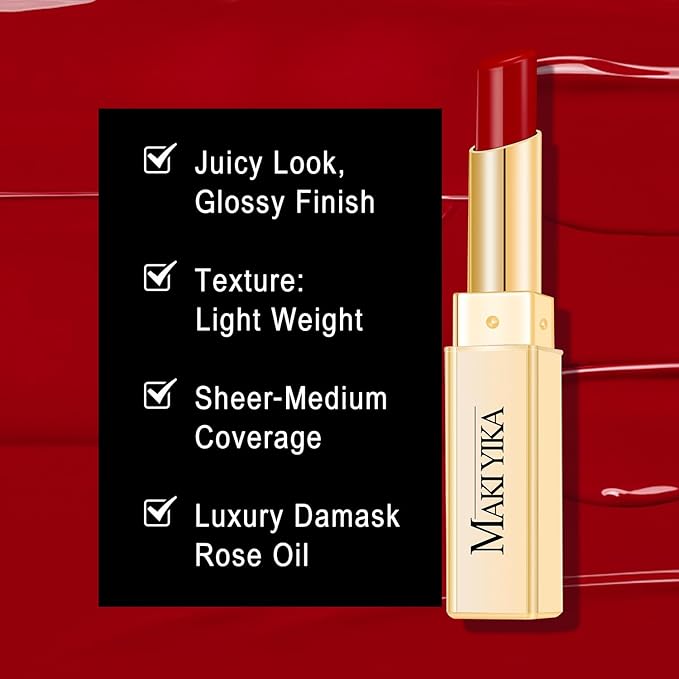 MAKI YIKA Moisture Burgundy Lipstick for Women Hydrate Lip Balm for Dry Cracked Lips Weightless Glossy Lip Color Juicy Finish,MA061 Red Tone