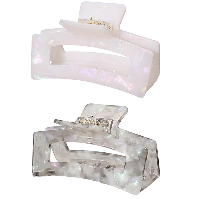 Cellulose Acetate Hair Clips for Women, Rectangle Tortoise Shell Celluloid Strong Hold Claw Clips for Thin Thick Hair, Barrette Jaw Clamp Styling Accessories for Ladies Mother (2 Pack)