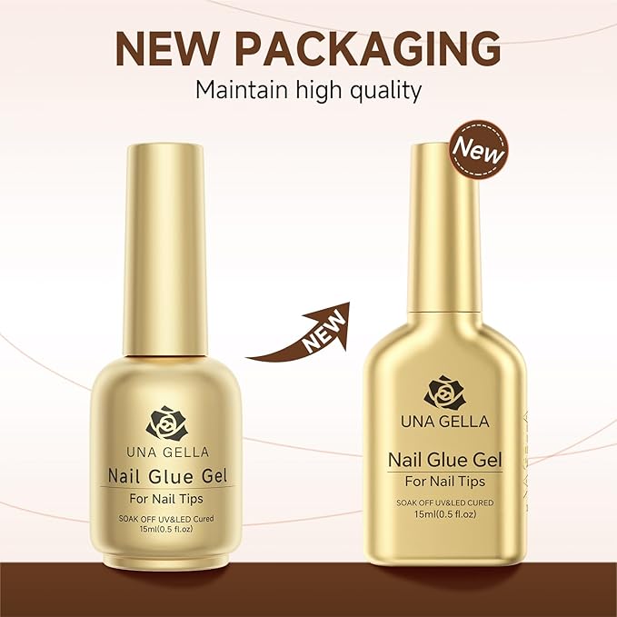 UNA GELLA 6 in 1 Gel Nail Glue for Clear Acrylic Nails Tips, 15ml UV Nail Glue Long Lasting Super Strong Brush for Base Coat, Clear Fake Nails, and Soft Gel Tips Lamp Curing Required