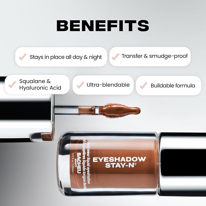 Sacheu Liquid Eyeshadow STAY-N Longwear Eye Makeup — Buildable Highly Pigmented & Blendable Eye Shadow Cream in Matte & Shimmer Finishes, Candy Dipp’d