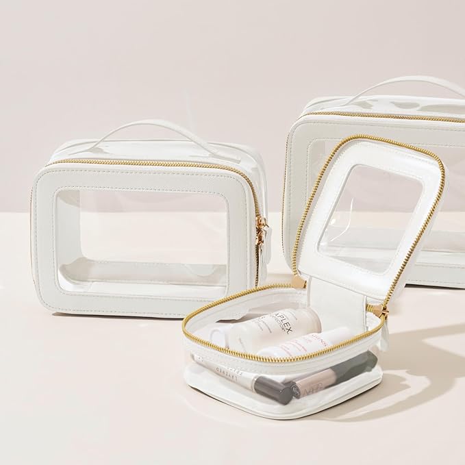 Mini Cosmetic Bag Clear Makeup Bag Small Travel Toiletry Bag with Zipper, Cute Car Cosmetic Case Transparent Makeup Pouch for Purse (White)