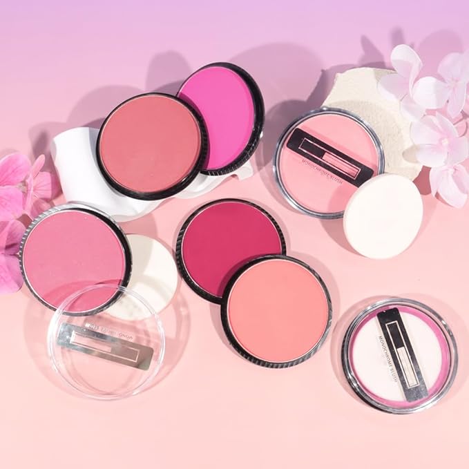 Natural Single Matte for Face Cheeks Blush with Makeup Powder Puff, Nude Skin Monochrome Blush Cream Powder Makeup Palette Blushes Long-lasting Color Blendable Foundation for Women Every Day 03