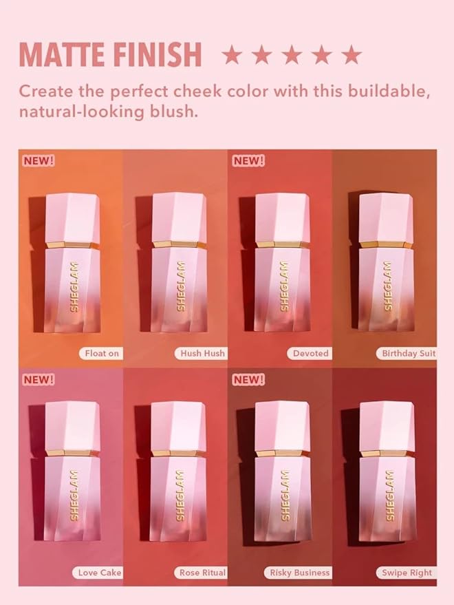 SHEGLAM Color Bloom Liquid Blush Makeup for Cheeks Matte Finish - Risky Business