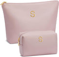 Women Gifts | Initial Makeup Bag Set for Girl Personalized Gifts for Bridesmaid Friend Graduation Teachers PU Leather Cosmetic Travel Toiletry Bag(Pink,S)