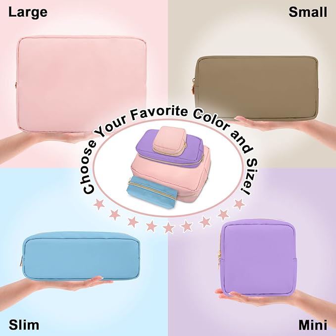 Nylon Small Makeup Bag for Purse, Cute Preppy Black Makeup Bag Cosmetic Zipper Pouch Purse, Waterproof Portable Travel Toiletry Bag Clutch Makeup Brush Bag Organizer Storage for Women Men Girls(Black)
