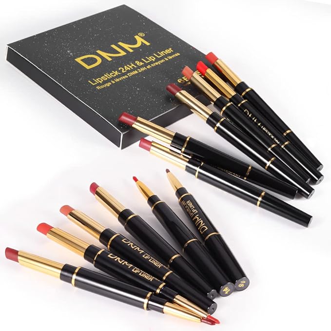 BINGBRUSH 6Pcs Double Ended Rose Wine Nude Brown Plum Purple Red Matte Lip Liner and Lipstick Makeup Combo Set for Women,Lipliner 24 Hours Original Waterproof Long Lasting Lip Stains Pencil Kit Set