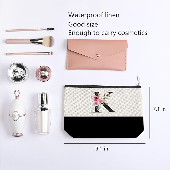 Initial Makeup Bag, Personalized Gifts for Women, Personalized Makeup Bag, Bridesmaid Gifts, Cosmetic bags for Women (Letter K)