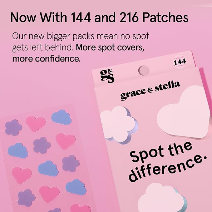 grace & stella Award Winning Pimple Patches for Face - Dermatologist Tested Acne Patches - Hydrocolloid Patch for Breakouts, Whiteheads - Vegan Acne Spot Treatment for Face (Hearts, 216 Pack)